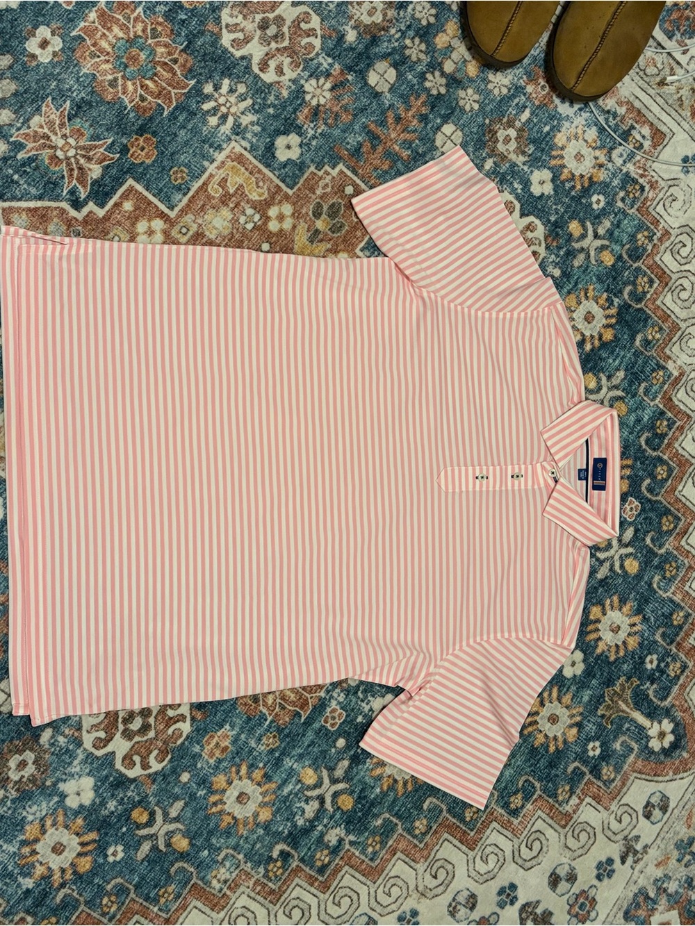 Men's Pink Striped Performance Polo